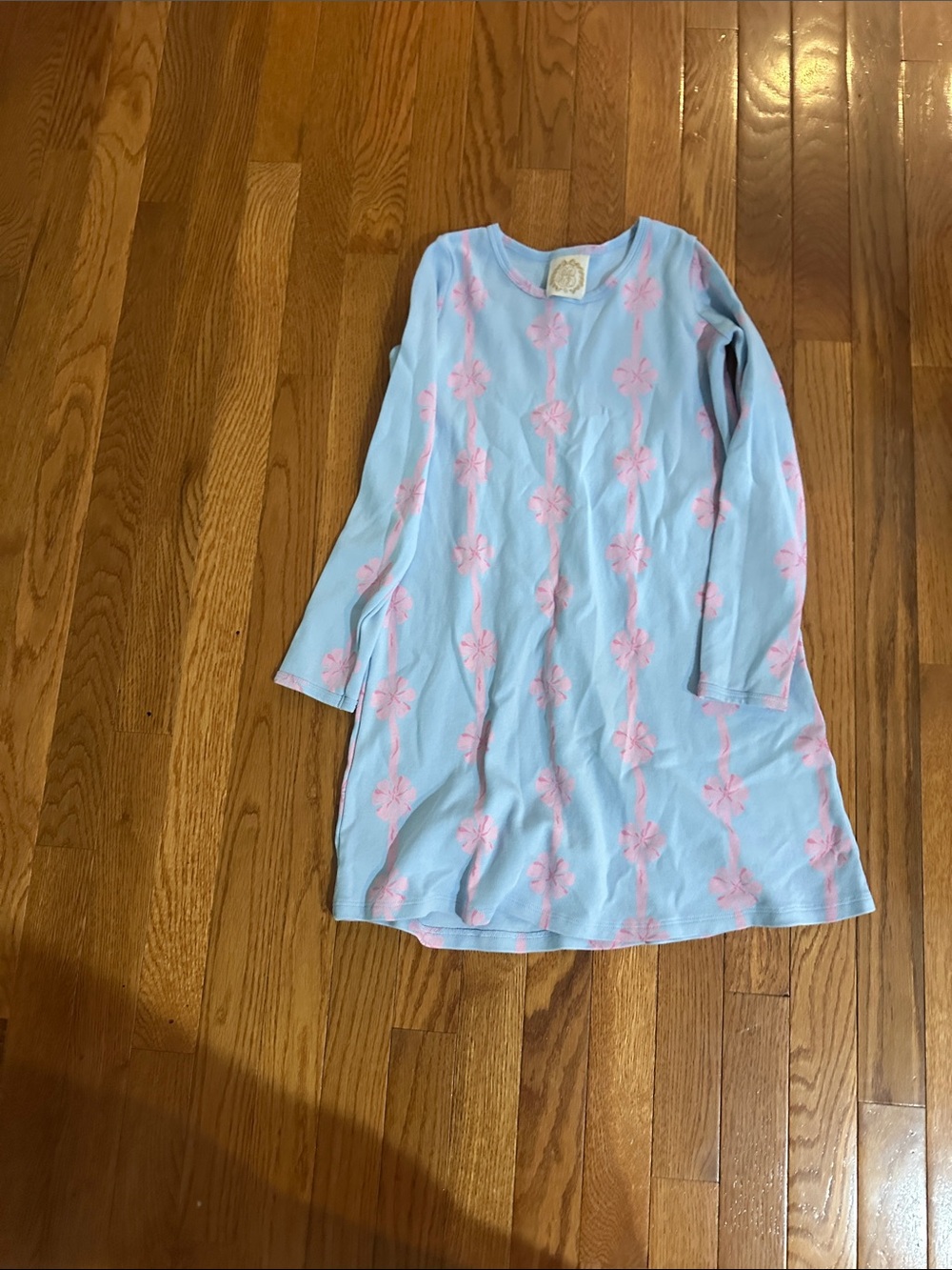 Beginning Boutique Light Blue Long-Sleeve Nightgown with Pink Floral Print